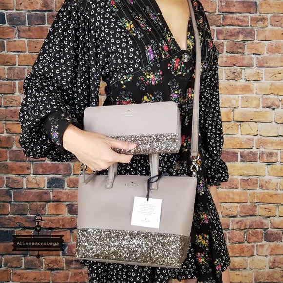 Kate spade Ina Greta Satchel Cityscape Wallet Grey glitter set - Picture 3 of 5